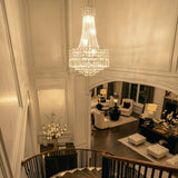 Silver Crystal Chandelier, Round Dimmable Dining Table Crystal Chandelier for bedroom