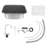 304 Stainless Steel RV Sink Kit Retractable Rotatable Faucet Tempered Glass Flip Lid Deep Basin Space-Saving