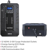UPS Battery Backup and Surge Protector 850VA/510W w/ 12 Outlets for Home