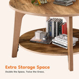 MCQ 32IN Wood Round Coffee Table for Living Room with Storage 2-Tier