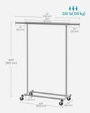 Clothes Rack with Wheels for Hanging Clothes, 17.7 x (36.2-52) x 63.6 Inch