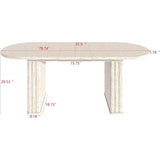 Oval Travertine-Inspired Dining Table for 4-8, Wooden Base, Suitable for Family