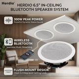 Herdio 6.5 Inch 300W Ceiling Bluetooth Speaker Home Audio Built-in Full Range Audio System