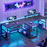 94.5" Home Office Desks, Computer Gaming Desk with Storage, LED Lights
