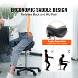 SucceBuy Ergonomic Saddle Stool w/ 5 Swivel Casters 360° Rotation 20.1-28 in Height Adjustable