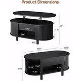 43.3" Oval Lift Top Coffee Table with Hidden Compartment, Fluted Wood