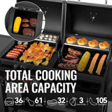 2-Burner Gas and Charcoal Combo Grill with Offset Smoker & Side Burner