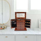 5 Tiers 4 Drawers Wooden Jewelry Storage Box with Mirror for Necklace