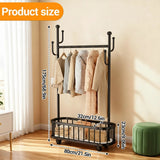 Clothes Rail Movable Clothes Hanging Coat Rack with Storage Basket