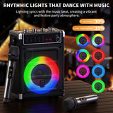 JYX Karaoke Machine with 2 UHF Wireless Microphones, Bluetooth Speaker with Bass/Treble/Echo Adjustment & LED Light