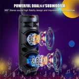 4000W Portable Bluetooth Speaker Dual 6.5" Woofer Sound System Party DJ