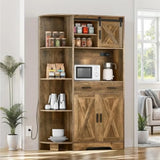 67.3 Farmhouse Kitchen Pantry Storage Cabinet with Power Outlet Freestanding Hutch