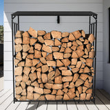 Tall Metal Firewood Rack Stand with Top Cover Fireplace Wood Storage Stacking
