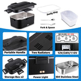 100W Fast Heating Electric Lunch Box 1.8L, 12V Car & 220V Home Dual Use Food Warmer, 304 Stainless Steel Container with Insulated Carry Bag, Spoon & Fork Included