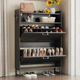 Freestanding Wooden Shoe Rack with Hidden Slim Storage for Entryway