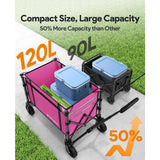 Pink 3 in 1 Collapsible Wagon Converts to Bench 220lbs Foldable Shopping Cart