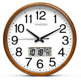 TIMESS 13-inch wood grain wall clock, perpetual calendar, silent timekeeping