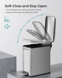 SONGMICS Bathroom Trash Can, 1.3 Gallon (5 L) Small Trash Bin with Lid, Slim for Small Spaces, Stainless Steel