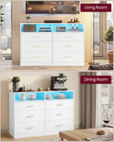 VASAGLE Custos Collection-Dresser for Bedroom w/ LED Lights&Power Strip
