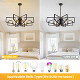 Modern 8-Light Geometric Chandelier Adjustable Height Metal Pendant Light with Black