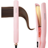 Pink Flat Iron Hair Straightener 1 Inch - Fast Heating with Negative Ions, 12 Temp Settings, Auto