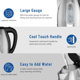 1.8L Stainless Steel Electric Kettle with Water Level Window, Auto Shut-Off, Boil-Dry Protection