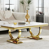 Elegant Gold and White Marble Coffee Table for Living Room and Foyer