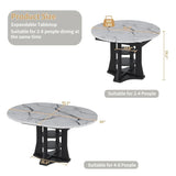 Extendable Dining Table 43"-59" for 4-6, White Faux Marble Round Kitchen Dining Room Table