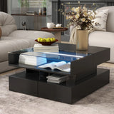 Lift-Top Coffee Table with 2 Drawers And Glass Top for Living Room