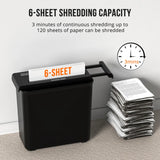 Small Paper Shredder for Home, 6 Sheet Strip Cut Paper Shredder