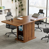 Extendable Black Round Conference Table 43-59in Storage Fluted Wood Slide Doors Office