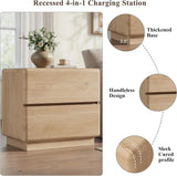 Nightstand Set of 2 with Charging Station, 23.6" Bedside Table with 2 Drawers