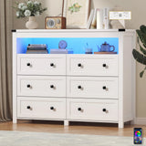 6 Drawer Dresser with Lights and Open Space for Bedroom, Wood Dressers
