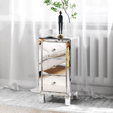 3-Drawer Mirrored Nightstand Set of 2, Glass End Table for Bedroom, Silver