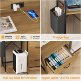 Tall Printer Stand with Storage Shelf and Bag,Filing cabinet,Lateral Office Filing Cabinets with Power Outlets & USB Charging Po