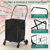 Folding Shopping Cart with Liner, Foldable Grocery Cart with Wheels for Seniors