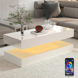 Modern Stylish Coffee Table w/ LED lights, Double-Layer Design for Living Room
