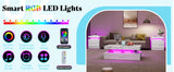 High Gloss 3 Pieces Living Room Table Set, Modern LED Coffee Table Sets
