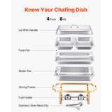 SucceBuy 4 Pack Chafing Dish Buffet Set Stainless Steel Chafer w/2 Full Size & 4 Half Size Pans