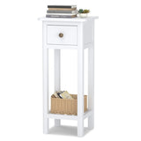 Narrow Side Table With Drawer And Shelf, Wood Nightstand For Living Room