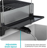 2-Tier Stainless Steel Dish Drying Rack with Drain Pipe & Utensil Holders