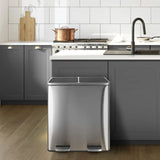 AOOU 16 Gallon Stainless Steel Trash Can, 60L Dual Compartment, Metal Kitchen Step Recycle Bin