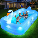 Inflatable Large Blow Up Pool  with Lights, for Backyard Family 100"x63"x20"