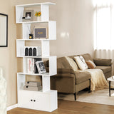 6-Tier S-Shaped Bookshelf Bookcase Storage Rack White