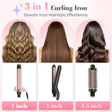 3 in 1 Curling Iron Set with Thermal Brush Flat Iron Hair Straightener Dual