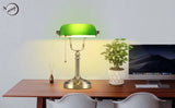 Green Glass Bankers Desk Lamp for Study, Office, LED Bulb Included