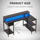 JHK L Shaped Gaming Desk with USB Charging Ports & LED Lights Reversible Desks Computer Gamer Table