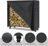 4ft Firewood Log Rack with Cover for Outdoor, Heavy Duty Steel Wood Storage