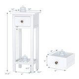 Narrow Side Table With Drawer And Shelf, Wood Nightstand For Living Room