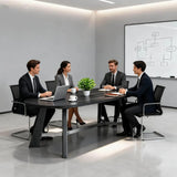 6-8 Person Oval Conference Table, Rustic Black 70.86"W Modern Boardroom Desk Office Meeting Room